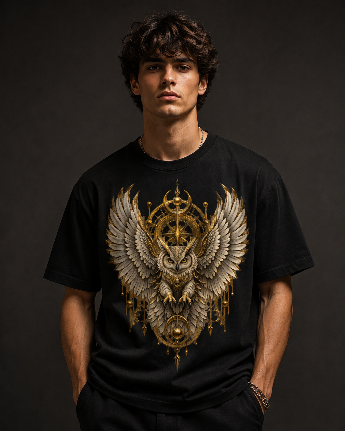 Celestial Golden Owl Guardian T-shirt