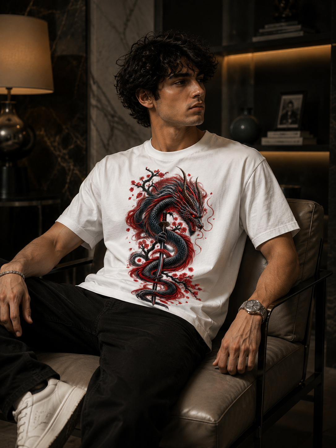 Crimson Dragon Coiled Katana T-shirt