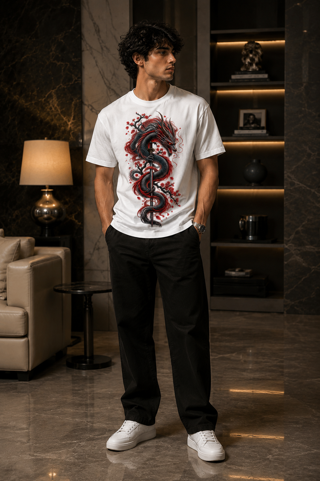 Crimson Dragon Coiled Katana T-shirt
